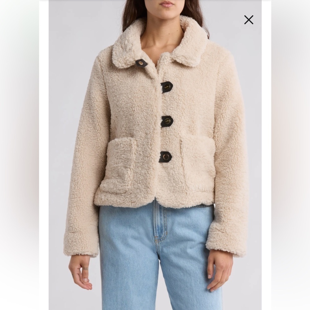 Industry Faux Shearling Teddy Jacket Cream Cozy Button Coat Size S - Picture 2 of 7